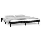 vidaXL Rama łóżka z LED, czarna, 140x190 cm, lite drewno