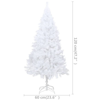 vidaXL Sztuczna choinka z lampkami i bombkami, biała, 120 cm, PVC model standard