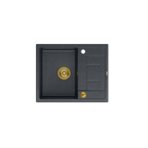 MORGAN 116 GraniteQ zlewozmywak black diamond z syfonem Push To Open kol. złoty 1-komorowy z/o + zaczepy 4 szt