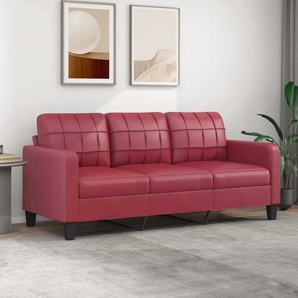 3-osobowa sofa, winna czerwień, 180 cm, sztuczna skóra