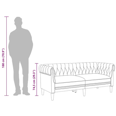 Sofa Chesterfield, dwuosobowa, brązowa, obita tkaniną