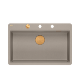 QUADRON | MARC 110 FM PRODUKT NA ZAMÓWIENIE | granitowy zlewozmywak kuchenny SZAROBEŻOWY + MIEDŹ PVD | wymiary: 75 x 49 x 24 cm | akcesoria: syfon, dozownik, deska | 1-komorowy na równi w blatem | podbudowa szafki od: 80 cm