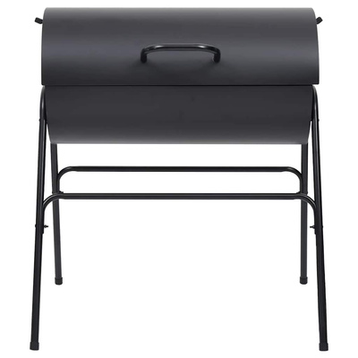 Grill beczkowy z 2 rusztowaniami, czarny, 80x95x90 cm, stal