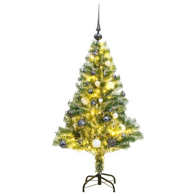 Sztuczna choinka ze 150 LED, bombkami i śniegiem, 150 cm vidaXL