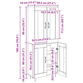 Highboard Czarny Dąb 69,5 x 34 x 90 cm Drewno inżynieryjne