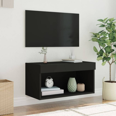 vidaXL Szafka pod TV, z oświetleniem LED, czarna, 60x30x30 cm