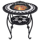 vidaXL Mozaikowe palenisko ze stolikiem, czarno-białe, 68 cm, ceramika