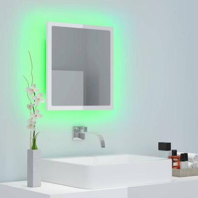 vidaXL Lustro łazienkowe LED, wysoki połysk, białe, 40x8,5x37cm, akryl