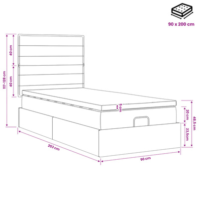 Łóżko z pojemnikiem i materacem LED Ciemnoszary 90 x 200 cm