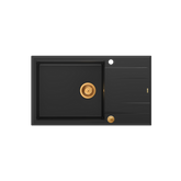 EVAN 136 XL GraniteQ zlewozmywak z syfonem Push To Open 1-komorowy z/o (860x500x210; kom. 420x490) pure carbon / elementy miedziane