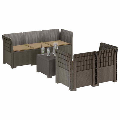 5-osobowa sofa ogrodowa z poduszkami w stylu rattanowym PP