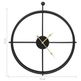vidaXL Zegar ścienny, czarny, 52 cm, żelazo