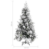 vidaXL Choinka flokowana śniegiem z szyszkami, 225 cm, PVC i PE
