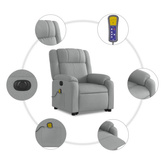 vidaXL Podnoszony fotel masujący, elektryczny, rozkładany, jasnoszary