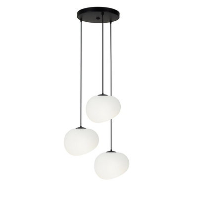 Lampa wisząca STONES w stylu Japandi - okrągła podstawa z akrylowymi kloszami 20 cm w kształcie kamienia - nowoczesne oświetlenie salonu 3x E27