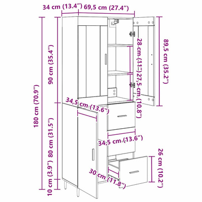 Highboard 2 szt. Stare drewno 69,5 x 34 x 180 cm