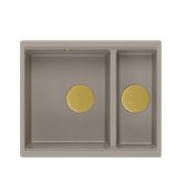 QUADRON | LOGAN 150 | granitowy zlewozmywak kuchenny BEŻ + ZŁOTO PVD | wymiary: 56 x 46 x 22 cm | 1,5-komorowy podwieszany | podbudowa szafki od: 60 cm