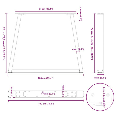 Nogi do stołu jadalnego w kształcie litery V 3 szt. Antracyt 100x(72-73,3) cm Stal