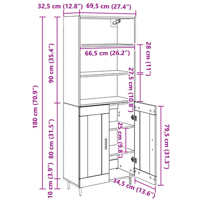Highboard 2 szt. Dąb rzemieślniczy 69,5 x 32,5 x 180 cm