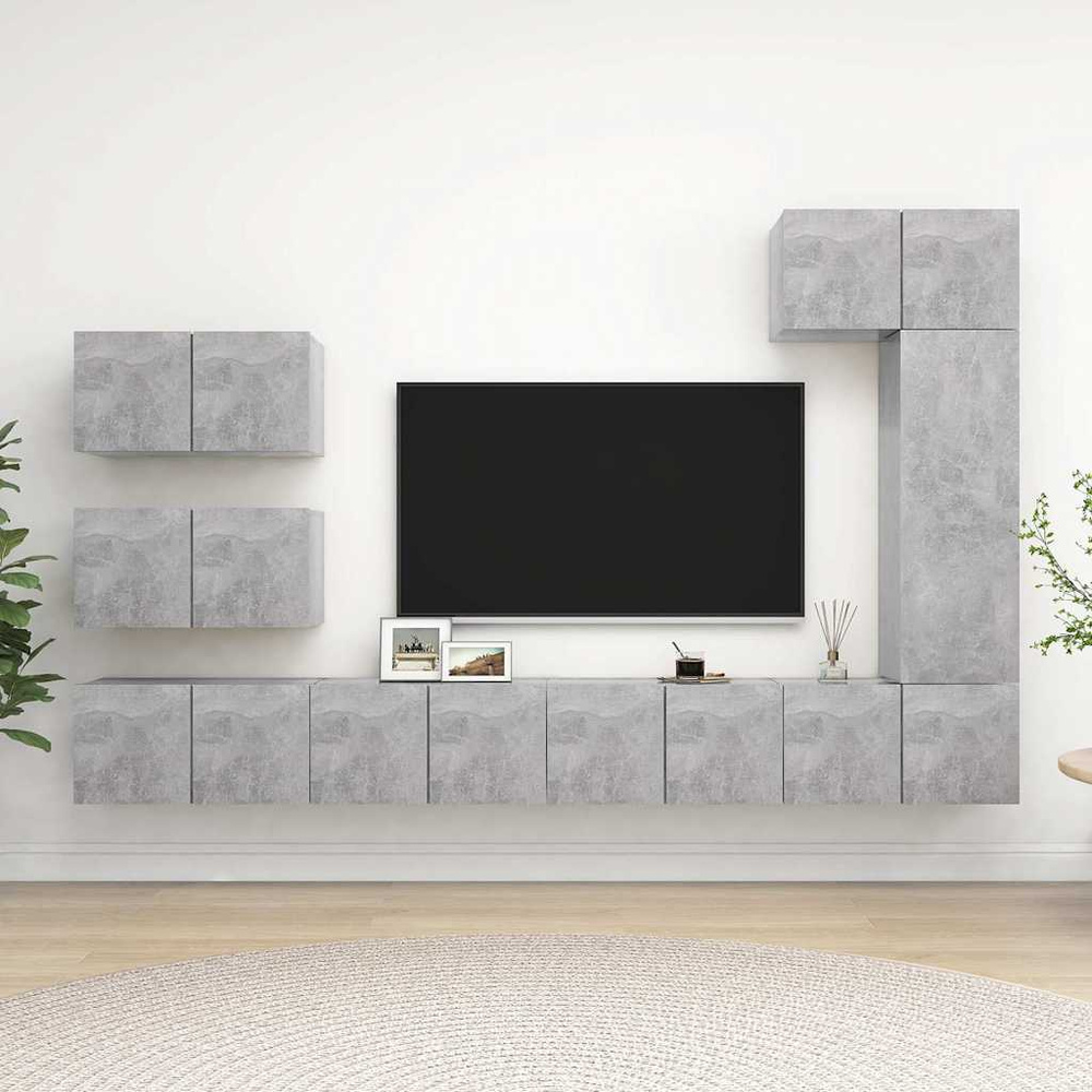 8-cz. zestaw szafek TV, szarość betonu, materiał drewnopochodny