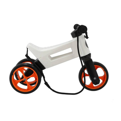 FWRider Super Sport 515753 Kolor: White / Biały z pomarańczowymi felgami Rowerek biegowy Jeździk 2w1 Ciche koła + Pasek do noszenia dla Rodzica