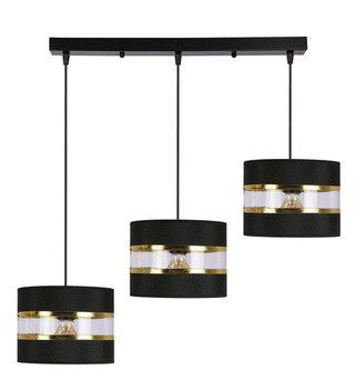 Lampa wisząca z abażurami Pandy czarna potrójna do salonu E27