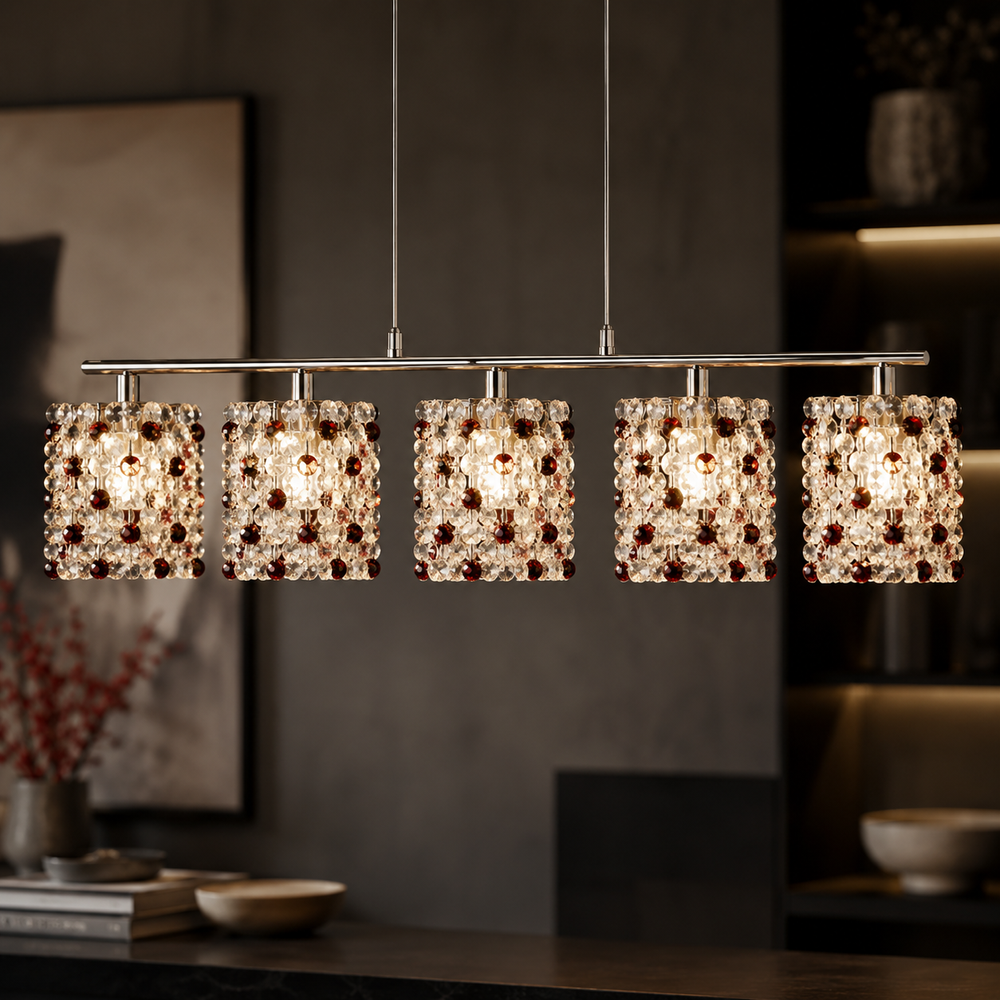 Lampa wisząca Classic pięciopunktowa z kryształkami nad stół do jadalni