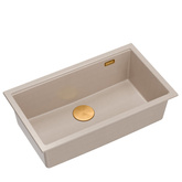 Zlewozmywak granitowy LOGAN 110 – jednokomorowy, podwieszany, pearl beige/elementy miedziane, Quadron