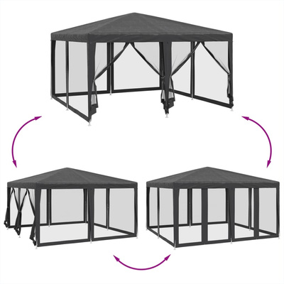 Namiot imprezowy z 8 ścianami z siatki, antracyt, 4x4 m, HDPE