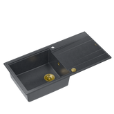 EVAN 146 XL GraniteQ zlewozmywak z syfonem Push 2 Open 1-komorowy z/o (1000x500x210; kom. 420x480) black diamond / elementy złote