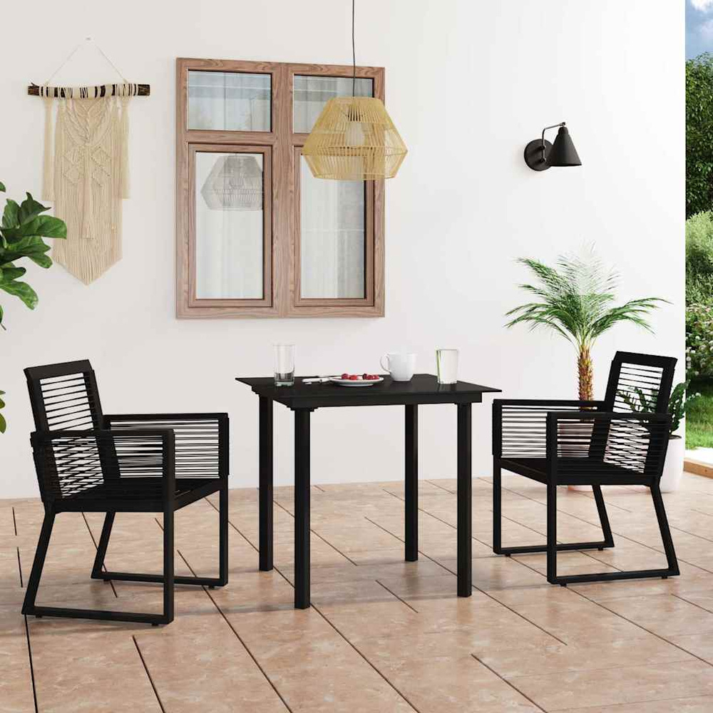 3-cz. zestaw mebli ogrodowych, rattan PVC, czarny