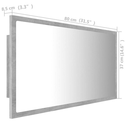 vidaXL Lustro łazienkowe LED, szarość betonu, 80x8,5x37 cm, akryl