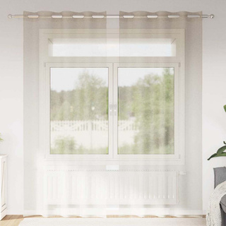 Firany Voile z zasłonami 2 pcs piaskowy 225 x 140 cm Poliester