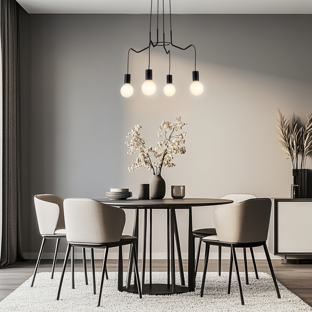 Lampa wisząca Basso czarna czteropunktowa do jadalni nad stół E27