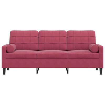 3-osobowa sofa z poduszkami, winna czerwień, 180 cm, aksamit