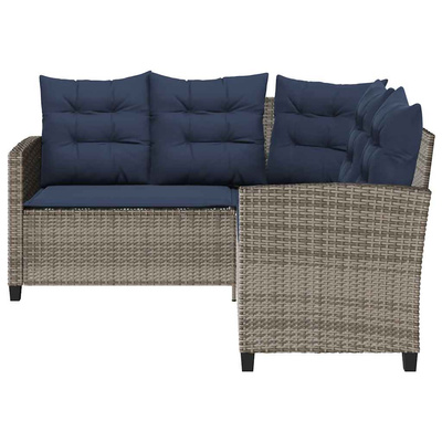 Sofa ogrodowa ze stołem i poduszkami w kształcie litery L