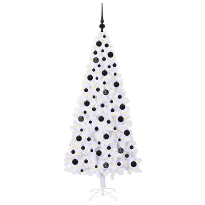 Sztuczna choinka z 300 diodami LED Biały 180 cm PVC i stal