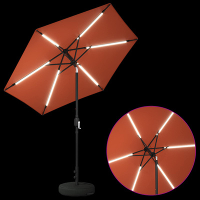 Parasol ogrodowy z oświetleniem LED i podstawą 230 x 230 cm