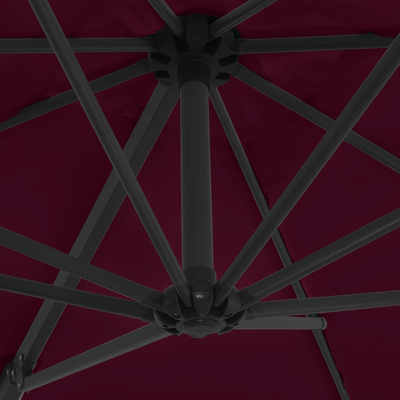 Parasol wiszący na stalowym słupku, bordowy, 250x250 cm