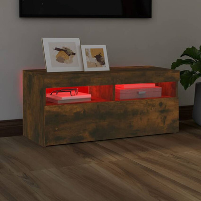 Szafka pod TV z oświetleniem LED, przydymiony dąb, 90x35x40 cm vidaXL