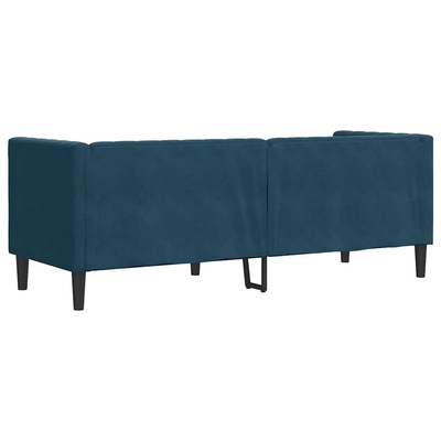 Sofa Chesterfield z wałkami, trzyosobowa, niebieska, aksamit