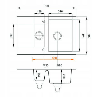 Zlewozmywak Estein 1,5K 08 / czarny nakrapiany