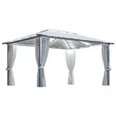 Altana z zasłonami i lampkami LED, 4x3 m, kremowa, aluminium