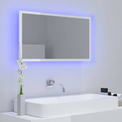 vidaXL Lustro łazienkowe LED, wysoki połysk, białe, 80x8,5x37cm, akryl