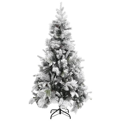 vidaXL Choinka flokowana śniegiem z szyszkami, 225 cm, PVC i PE