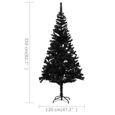 Sztuczna choinka z lampkami i bombkami, czarna, 210 cm, PVC vidaXL