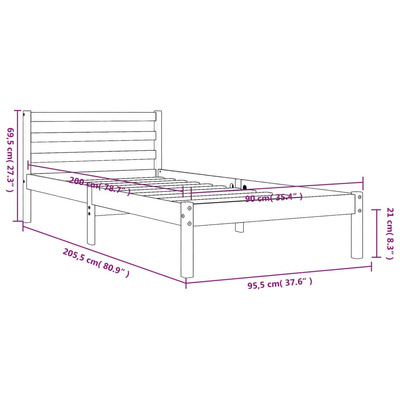 Rama łóżka bez materaca, woskowy brąz, 90x200 cm, lita sosna