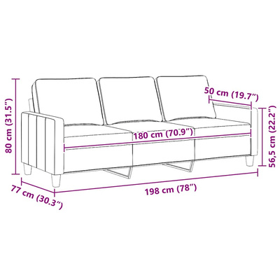 3-osobowa sofa, kremowa, 180 cm, tapicerowana tkaniną
