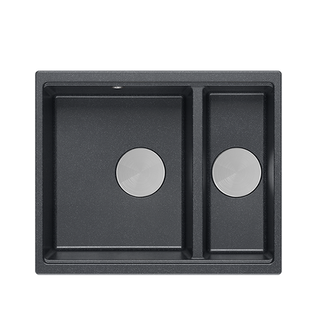 QUADRON | LOGAN 150 | granitowy zlewozmywak kuchenny CZARNY + STAL | wymiary: 56 x 46 x 22 cm | 1,5-komorowy wpuszczany | podbudowa szafki od: 60 cm