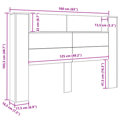 Zagłówek do przechowywania z LED Stare drewno 160 cm